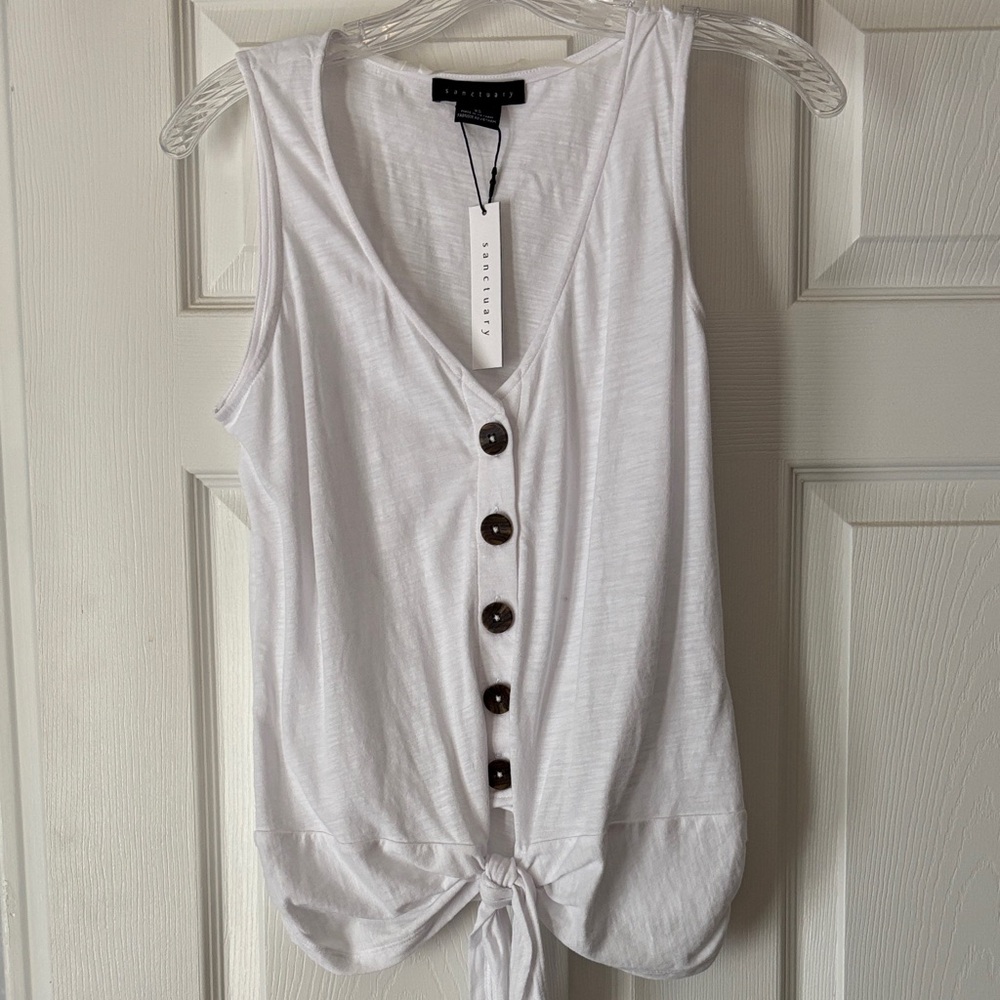 Sanctuary White V-Neck Button Front Tie Tank